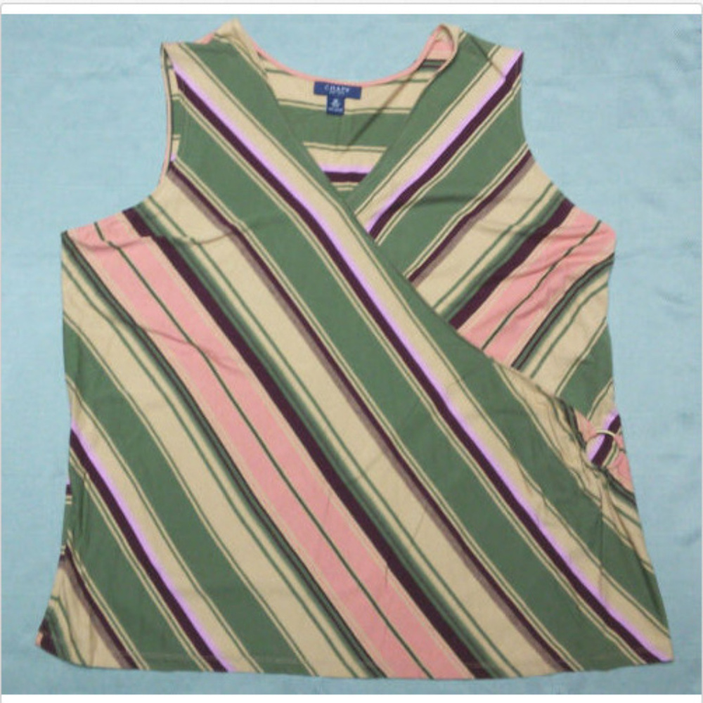 Wrap-Look Metal Accent Striped Tank Top by Chaps